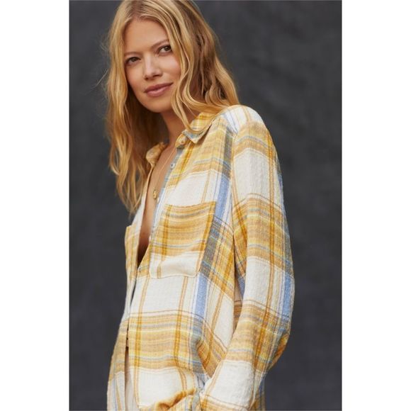 Pilcro for Anthropologie Side-Slit Maxi Tunic Buttondown Neutral Motif NWT Small - Picture 9 of 11